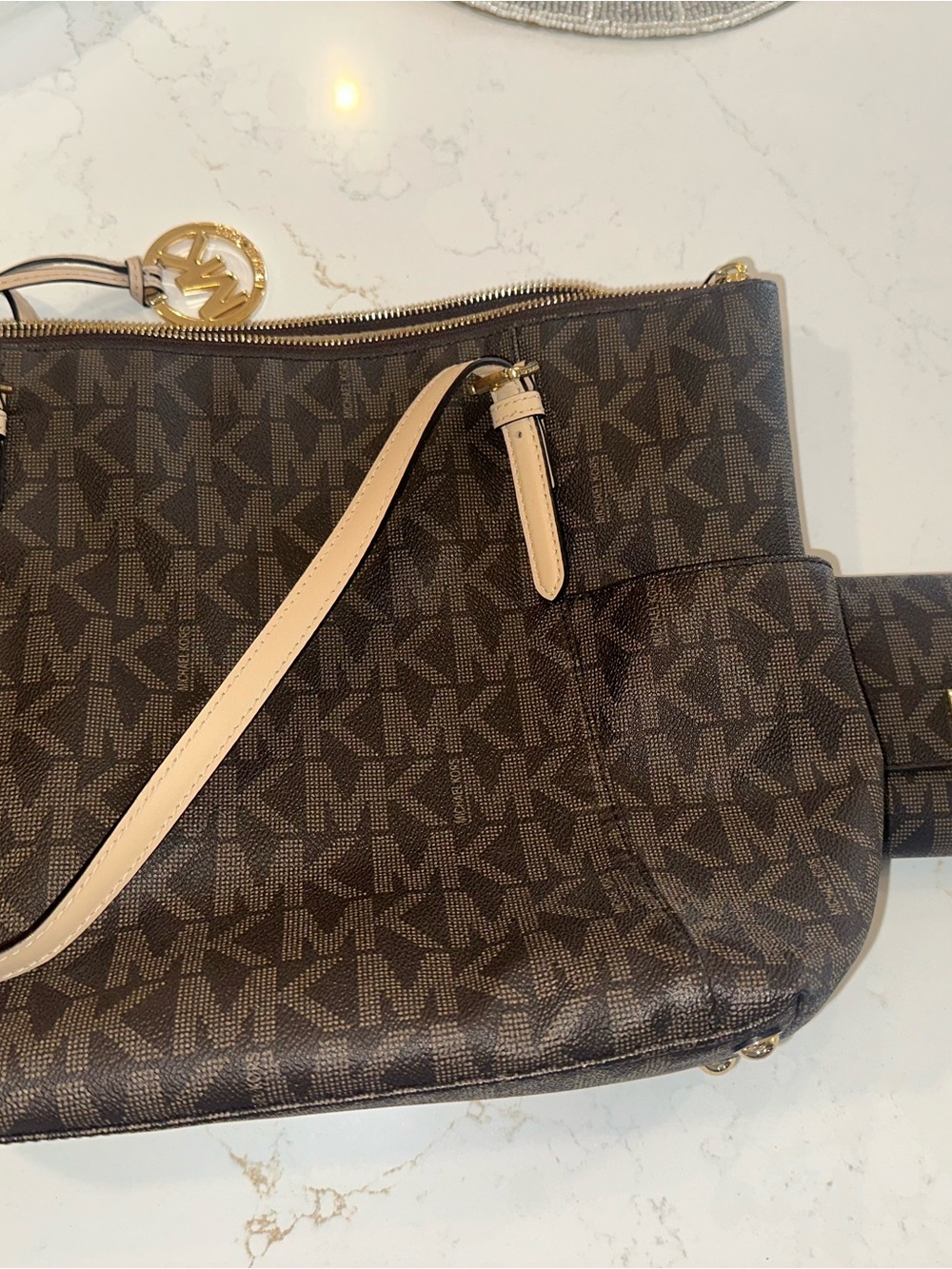 Michael Kors Brown MK Signature Shoulder Bag with Strap with matching wallet